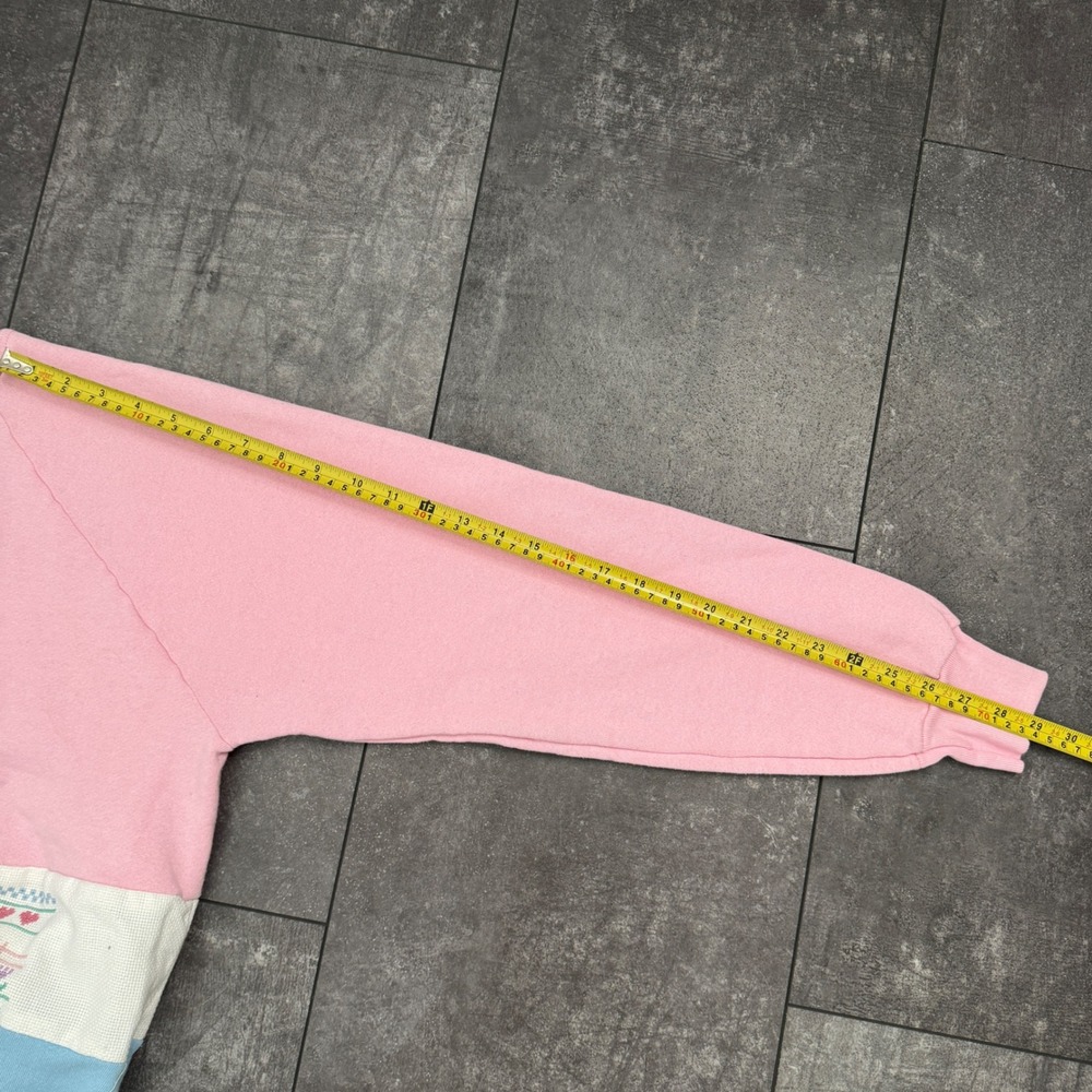 Vintage Fruit of the Loom Sheep Heart Colorblock Sweatshirt Pink Blue Large USA - Picture 7 of 7
